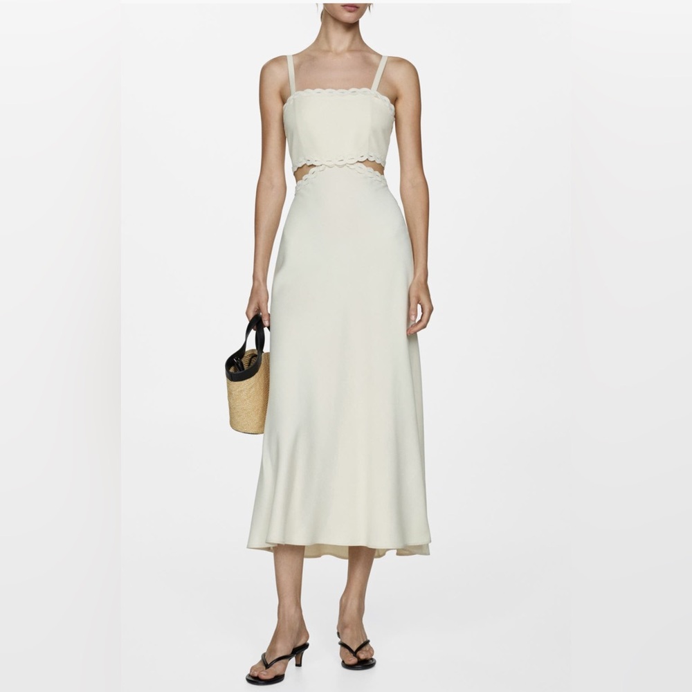 Mango Cream Midi Dress with Cutout Detail
